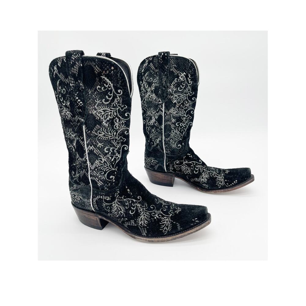Lucchese Women's US 10 Black Metallic Sueded Python Tall Western Cowgirl Boots